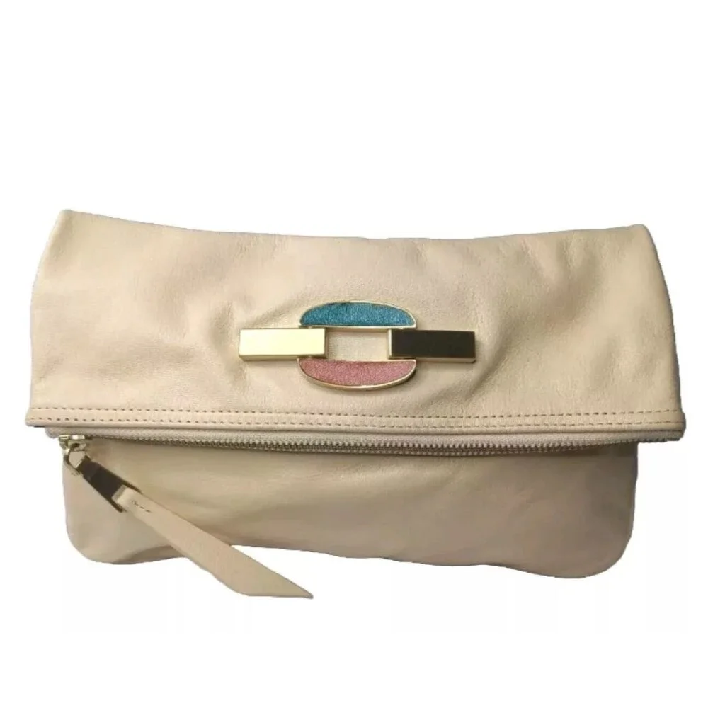Treesje Leather Clutch Purse Large Evening Bag Yellow Tan